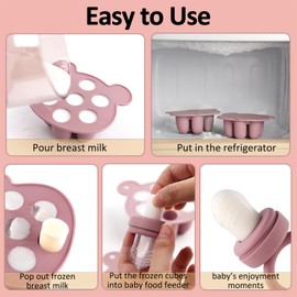 Silicone Baby Fruit Food Feeder & Mini Freezer Nibble Tray, Breastmilk Popsicle Molds for Baby Teething Relief, BPA Free Silicone Teething Toys Feeder for Safe Infant Self Feeding, Extra Food Pouches