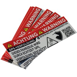 6 Stück GPS Sticker | Ortungs-GPS-Signal gesichert | inkl. Webseite auf dem Anti-Diebstahl Aufkleber | Alarm Warnaufkleber für Auto, Motorrad und Fahrrad | Aussenklebend (Weiss)