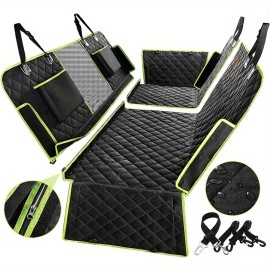 Overseas in Stock 100% Waterproof Non-Slip 6-in-1 Dog Car Seat Cover Upgraded Oxford Protector for Car Back Seat Window MeshSize: Universal Fit, Color: Black-green
