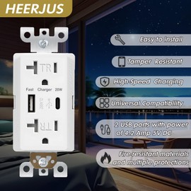 HEERJUS USB Outlets Electrical Outlet with USB Ports Type C & Type A USB Wall Charger Outlet 20 Amp TR Receptacle Plug for Wall Wall Outlet Screwless Wall Plate Included (10 PCS White)