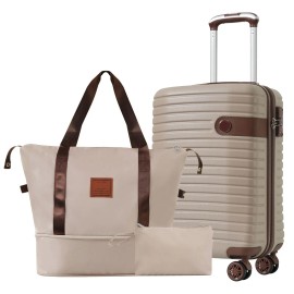 20 Inch Khaki Luggage Sets 3-Piece Lightweight Hardshell ABS Carry-On Suitcases 22x14x9 Airline Approved with Wheelscolor: as Pic Color