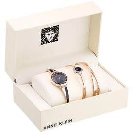 Anne Klein Women's AK/3292NVST Premium Crystal Accented Rose Gold-Tone and Navy Blue Watch and Bangle Set