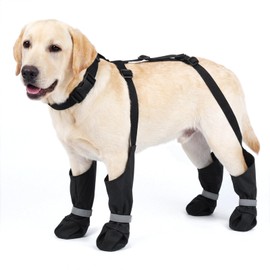 Dog Suspender Boots, Anti-Slip & Fall Waterproof Dog Shoes Leggings, Dog Paw Protector for Small Medium Dogs, Adjustable Dog Boots Pet Shoes for Outdoor Walking Black,XXL
