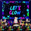 Glow Neon Birthday Backdrop - Let's Glow Banner for Black