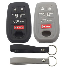 Funda protectora de silicona de goma con 6 botones para llavero, sin llave, compatible con Toyota Sienna 2021 2022 2023, color negro y gris