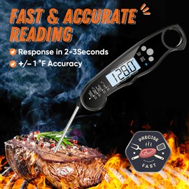 Termómetro de carne de lectura instantánea para parrilla y cocina, termómetro digital rápido y preciso con retroiluminación, imán, calibración y sonda plegable para cocina, parrilla al aire última