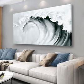Yuaxker Ocean Wall Art Gray Wall Decor Wave Canvas Painting Trendy Artwork for Living Room Bedroom Dining Room Office Home Decor 20x40 Inch