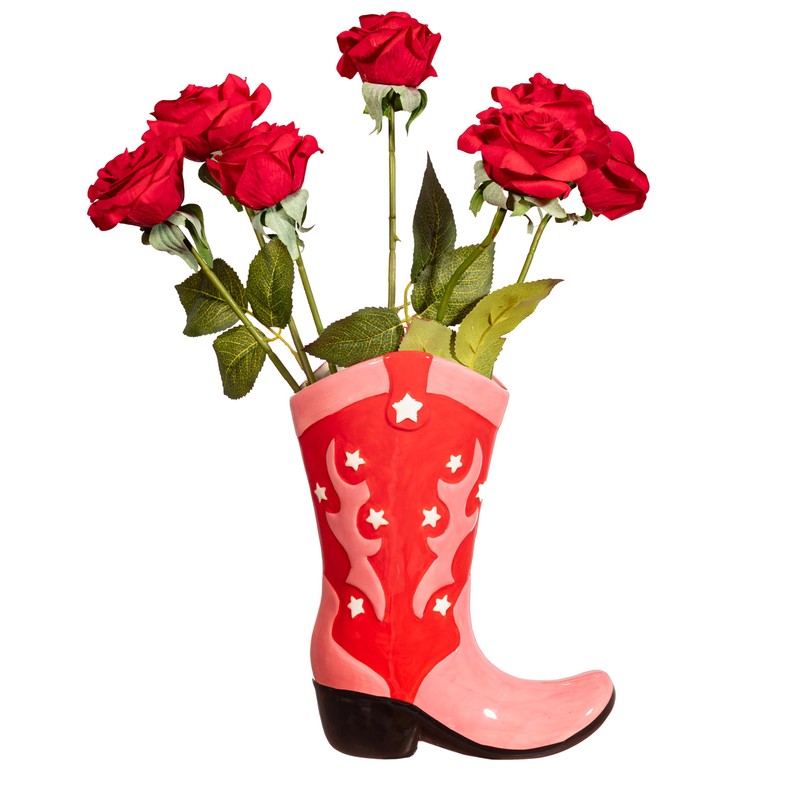 Sass & Belle Cowboy Boot Vase - Red