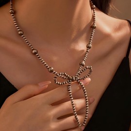 ALRNBY Bow Necklace for Women Navajo Pearl Necklace for Cowgirl Beaded Turquoise Necklace Boho Western Jewelry Lightweight (Navajo Pearl)