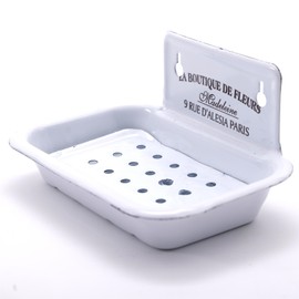 DESIGN DELIGHTS Vintage SEIFENSCHALE Madeleine | Landhausstil, emailiert, 16 cm | Shabby Chic, Seifenkiste zum Aufhängen