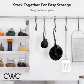 Cook with Color 12 PC Measuring Cups Set and Measuring Spoon Set/Stainless Steel Handles/Nesting Kitchen Measuring Set/Liquid Measuring Cup Set/Dry Measuring Cup Set (Black)