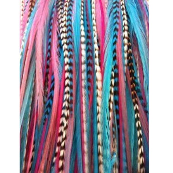 Feather Hair Extension Mermaid Grizzly Remix 4"-7" Feathers for Hair Extension Includes 2 Silicone Micro Beads and 5 Feathers