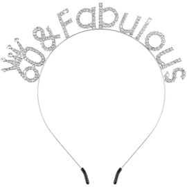 Atoden 60th Birthday Decorations 60 and Fabulous Headbands for Women Silver Tiara Crown Gifts for Women
