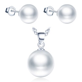 Yumilok Women's Jewellery Set Fashion Pearl Pendant Stud Earrings Necklace Earrings Chain Set Jewellery Set 925 Sterling Silver for Mother, Sterling Silver Pearl, Pearl
