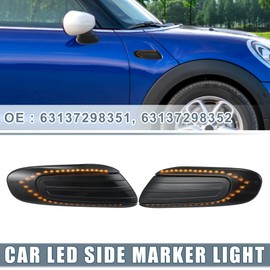 A ABSOPRO LED Side Marker Sequential Flowing Turn Signal Light No.63137298351 for Mini Cooper F55 F56 F57 2014-2021 Plastic Smoked Lens Amber Light (Set of 2)