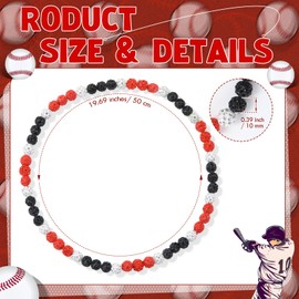 Liliaafar 6 Pcs Baseball Beaded Necklace for Men Bling Rhinestone Clay Beaded Necklace Gifts for Sports Players Lovers(Black, Red, White,20 Inch,Baseball)