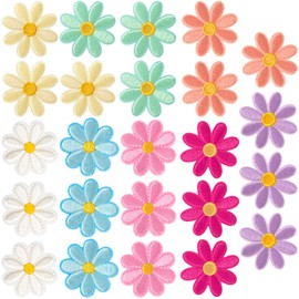 Alpinleux 24pcs Flower Iron on Patches, Cute Daisy Flower Patch for Clothes, Sew on Embroidered Applique Patch, Sewing Floral Patches for Clothes Jeans Jackets Bags - 8 Colors (4x4cm)