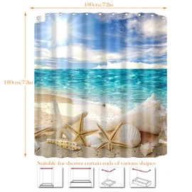 NiCoLa Shower Curtain Polyester Beach Shower Curtain for bathroom, Washable Bathroom Shower Curtains, Waterproof Beach Bathroom Curtains with 12 Hooks 72 * 72 Inch (180 x 180 cm, Light Blue)