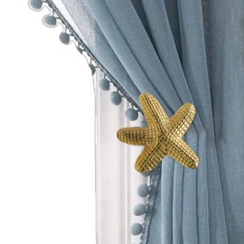 The Metal Magician Metal Nautical Starfish Curtain Holdback & Curtain Holder for Home, Bedroom & Office (Starfish Gold, Set of 4)