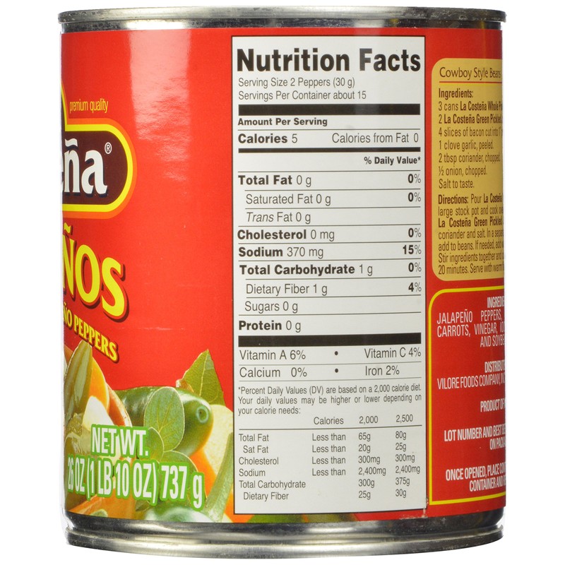 La Costena Whole Jalapeno, 26 Ounce (Pack of 12)