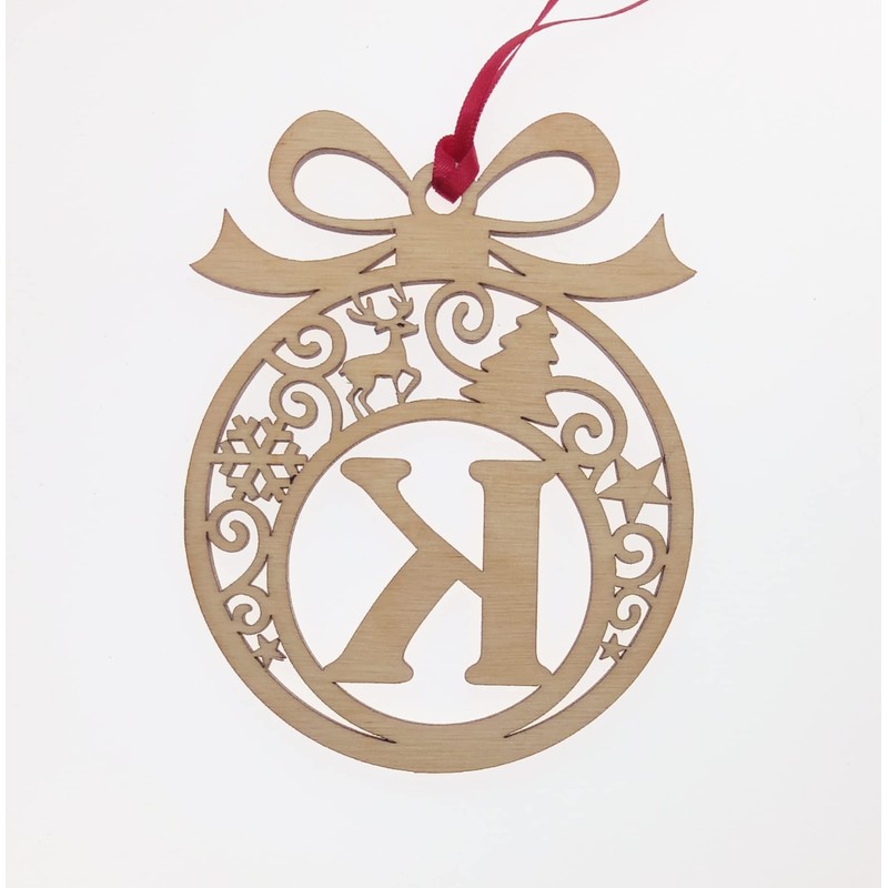 Laser cut Christmas tree bauble decoration: Letter K