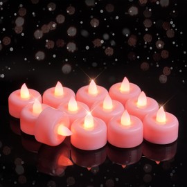 Raycare Pink Battery Operated Tea Lights, 24 Pack Long Lasting Fake Candles, Flameless LED Tea Light, Colored Tealights Candles for Special Night, Theme Party, Aniversary, Wedding Table Decor