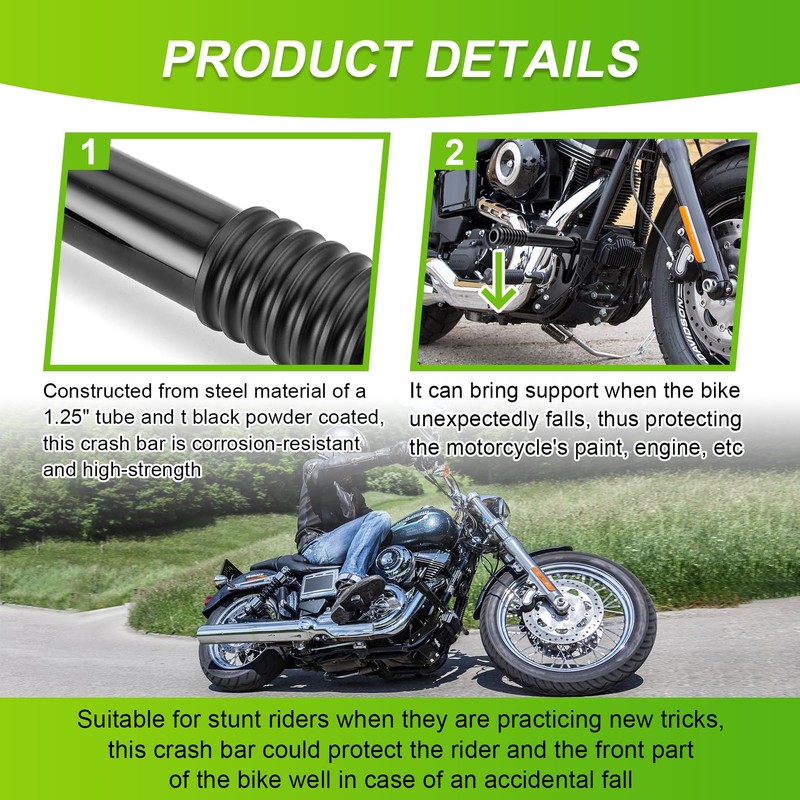 Mofun Front Engine Guard Flat-Out Bar Compatible with Harley Dyna