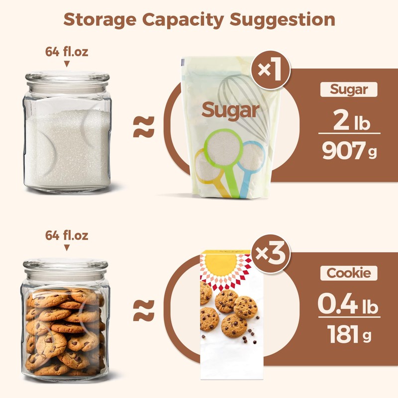 ComSaf Glass Jars with Lids 64oz, Large Glass Storage Containers