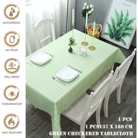 Aisszhao 137 * 180cm Green Checkered Wipe Clean PVC Tablecloth,Plaid Wipeable Rectangular Large Table Cover Checkered Reusable Oil-proof Gingham Table Cloth for Holiday Dinner Outdoor Picnic