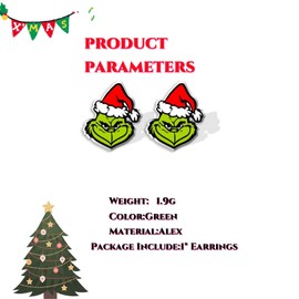 GAUEIOUR Classic Cartoon Christmas Grinch Earrings,Alex Green Monster Christmas Jewelry Presents for Lovers Girls Cute Christmas Pendant Decorations
