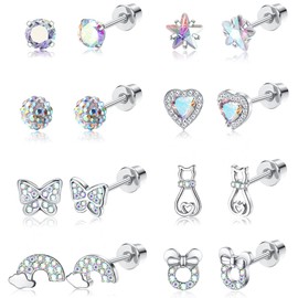 YADOCA 8 Pairs Hypoallergenic Earrings for Women Girls Surgical Steel Cubic Zirconia Heart Stars Rainbow Screw Back Earring Flower Multicolored Butterfly Stud Earrings Set