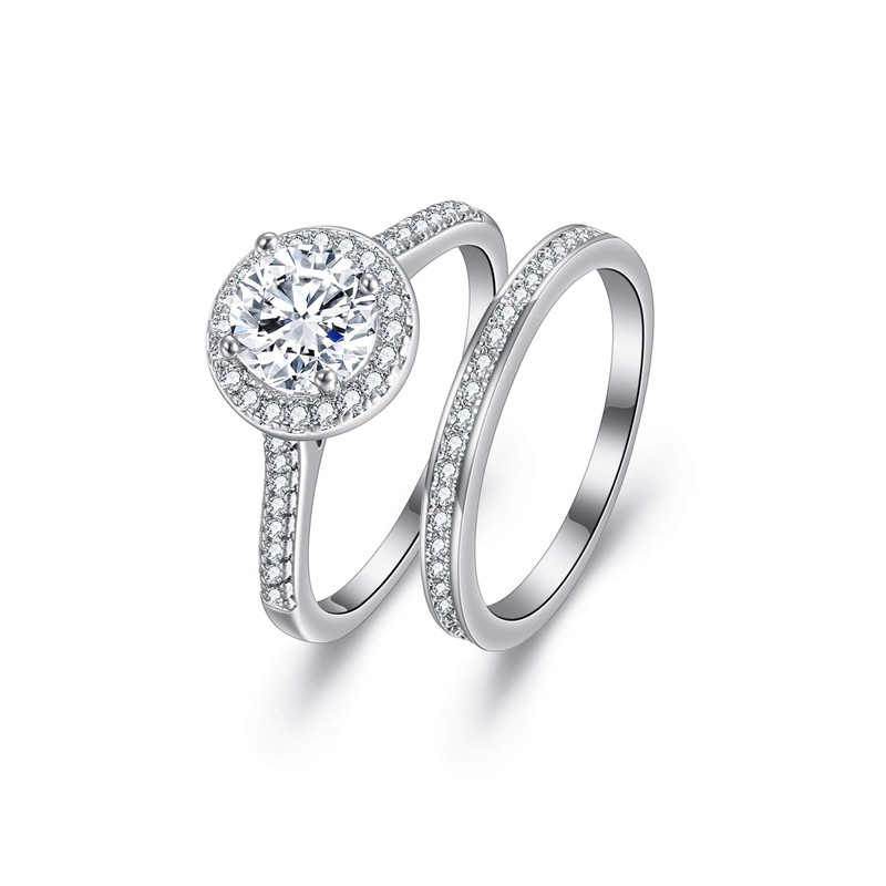 EVER FAITH Sparkly Round Cubic Zirconia Wedding Ring Beautiful Eternity