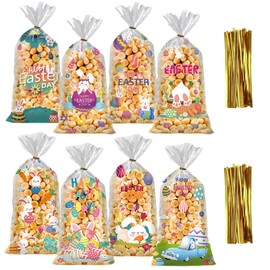 Pack of 100 - Varied Design Easter Candy Bags for Party Favors - Ideal as Present Bags, Cookie Bags, Goodie Bags, and Easter Treat Bags