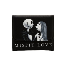 Loungefly The Nightmare Before Christmas Jack & Sally Misfit Love Mini Flap Wallet BLACK NONE, Black, One Size