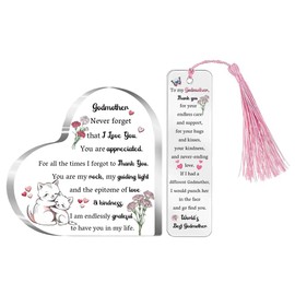 Godmother Gifts Mother's Day Present 2PC Set Acrylic Heart Plaques Bookmark Women Gift Godmom Desk Signs Christmas Birthday for Her Thanksgiving New Year God Mom Page Markers Reading Accessory