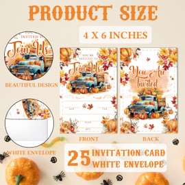 Fall Thanksgiving Invitations, Fall Pumpkin Truck Birthday Party Invitations for Boys Girls, 25 Pack Autumn Leaves Invites with Envelopes for Thanksgiving Wedding Birthday Baby Shower, 4"x6"-E04