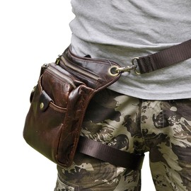 Xieben Moto Leather Drop Leg Bag for Men Women Motorcycle Bike Riding Cycling Multi-Purpose Thigh Waist Fanny Pack Bum Pocket Hiking Sports Camping Pouch Coffee