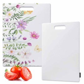 Haeyibin Spring Flowers Cutting Board Wildflowers Green Wild Plants Flying Butterfly Floral Colorful Watercolor Dishwasher- Safe Chopping Board For Kitchen Easy Grip Handle 15.9" X 10"