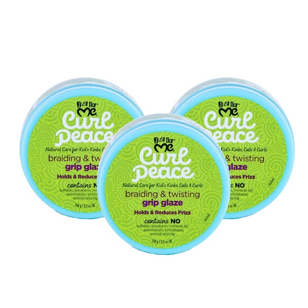 Just For Me Curl Peace Braiding & Twisting Grip Glaze (3 Pack) - Holds & Reduces Frizz, Contains Flaxseed, Avocado Oil & Black Castor Oil, Nourishes & Strengthens Hair, 5.5 oz