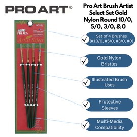 PRO ART Gold Paintbrush, Multi-Media Nylon Brushes 4 Piece Set