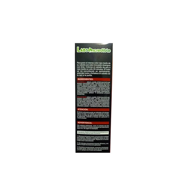 Shampoo Tinte Rojo Medio con Ginseng y Minox, Anticaída, Labs