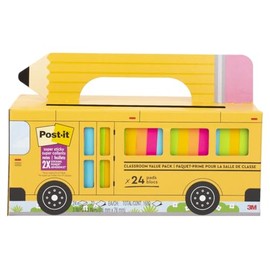 Post-it - Paquete de notas superadhesivas, 24 almohadillas para orejas, práctico estuche de transporte y almacenamiento en autobús escolar, 2 unidades The Sticking Power, 3 x 3 pulgadas, colores