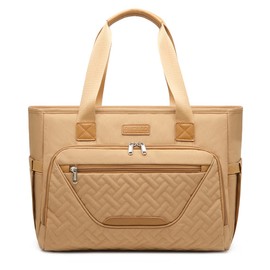 FHELAD - Bolsa de pañales grande con compartimento para portátil de 16 pulgadas para mamá y papá, bolsa multifunción para bebé, Marrón claro, L