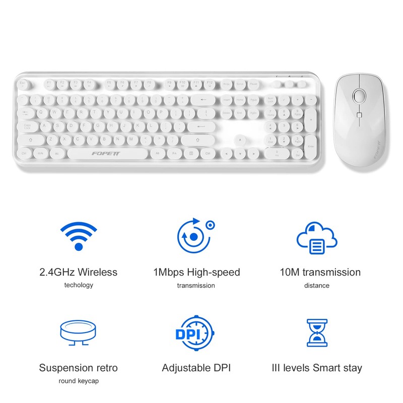 FOPETT Wireless Keyboard and Mouse Combo, 104 Keys Full-Sized 2.4