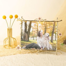 Goutangen 8x10 Gold Pink Flowers Picture Frame Art Decor Ornate Floral Metal Photo Frames High Definition Glass Front Tabletop Display, Gifts Ideas for Women on Weeding