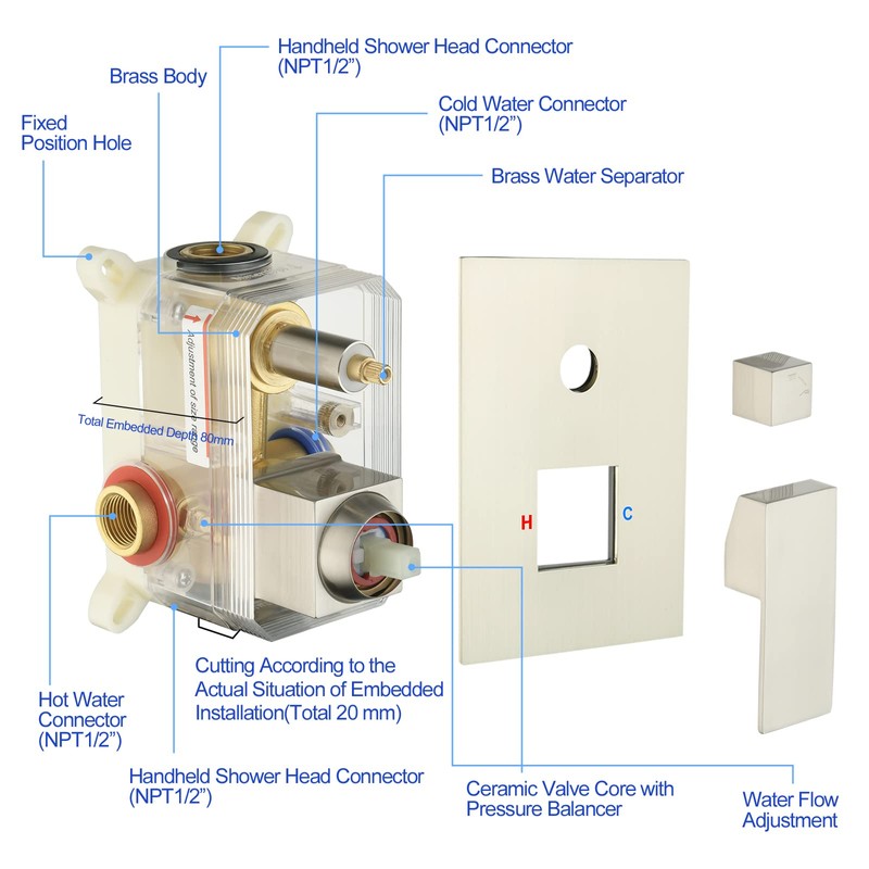 QISHENG Shower System, Wall Mounted 10 Inches Rainfall Shower Head