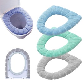 Guojanfon Bathroom Soft Thicker Warmer Stretchable Washable Cloth Toilet Seat Cover Pads 3PCS