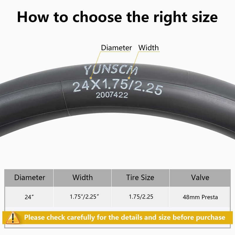 YunSCM 1 Pack 24" x 1.90/2.125 Butyl Rubber Bicycle Inner