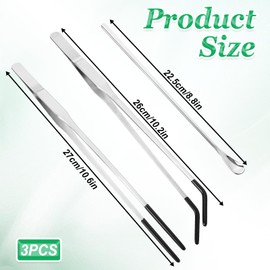 JIYIN 3 Pcs Reptile Feeding Tweezers, Long Aquarium Tweezers Stainless Steel Feeding Tongs with Rubber Tipped Aquariums Tools Feeder for Fish Lizard Gecko Snake Spider Bearded Dragon Lovers
