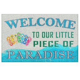 Beach Slipper Door Mat, Coastal Beach Welcome Mat, Beach Room Decor, Nautical Door Mat, Beach House Decor, Welcome to Our Little Piece of Paradise 17x30 Inches